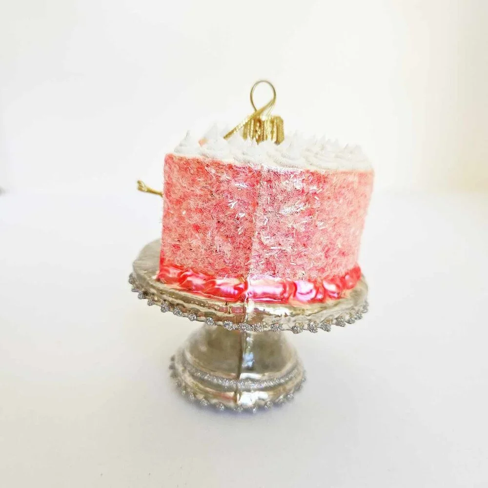 🍰 *Sur La Table*  Pink Layered Dessert Cake Glass Christmas Holiday Ornament.